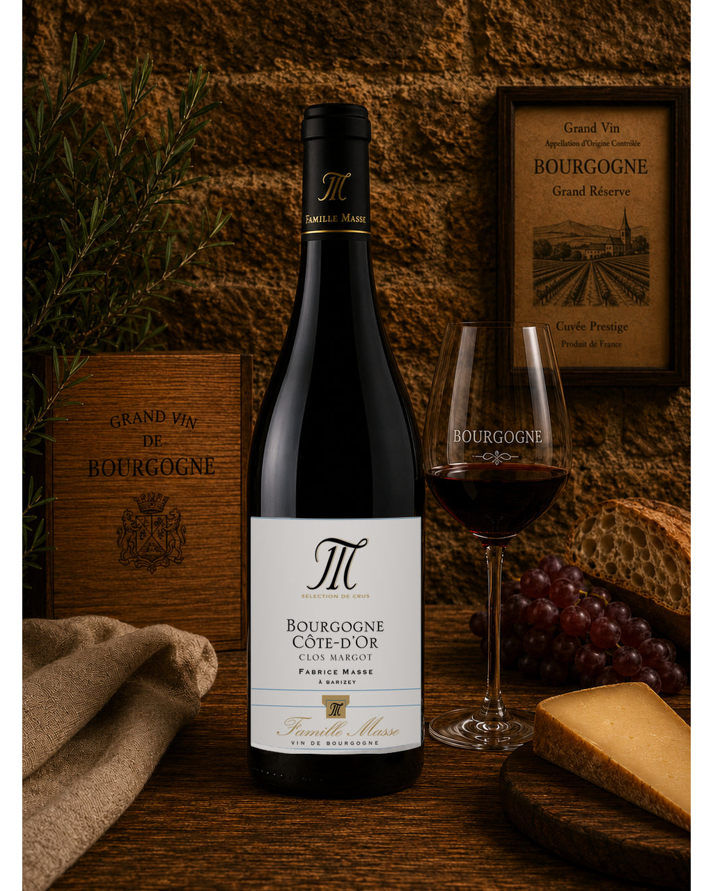 Famille Masse Bourgogne Côte-d’Or Clos Margots 2025 – miljø med vinglas