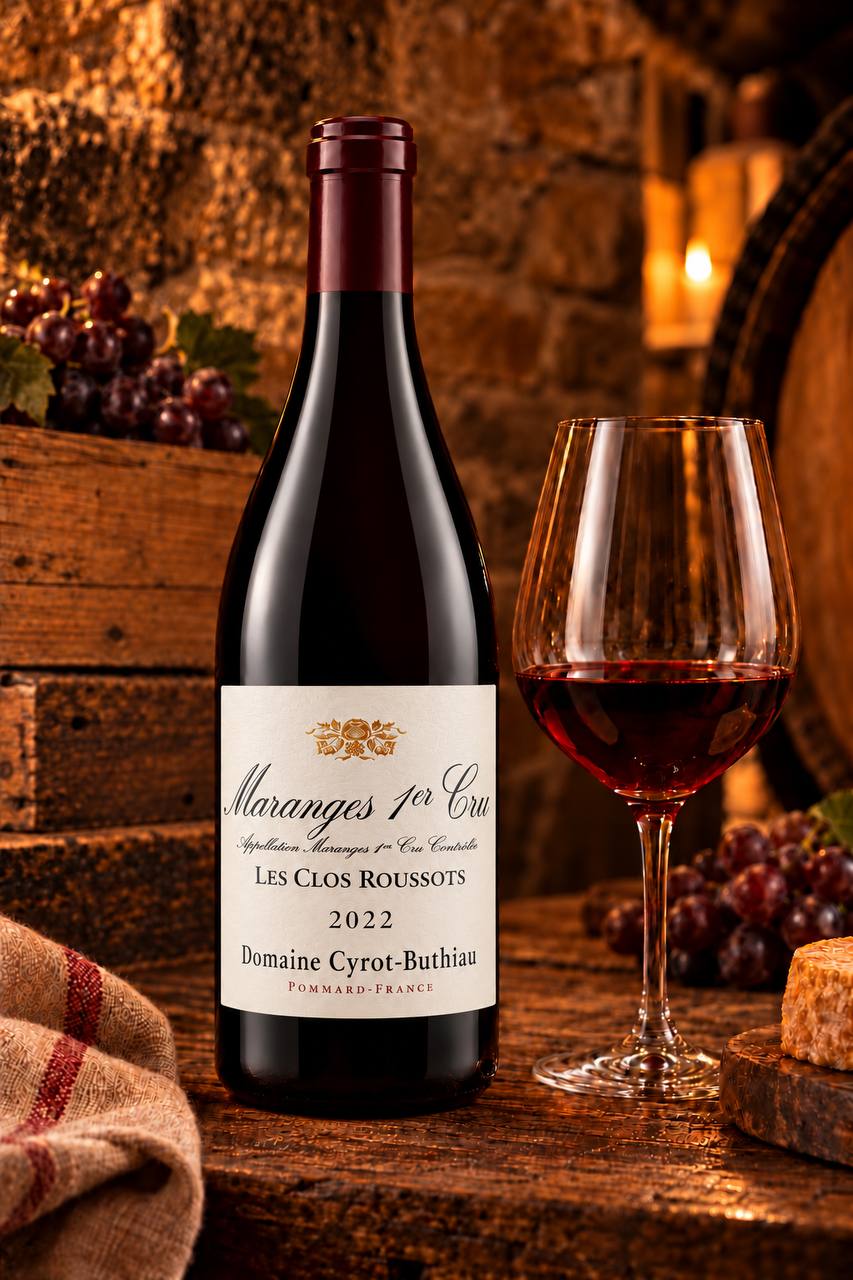 Domaine Cyrot-Buthiau Maranges 1er Cru “Les Clos Roussots” 2022 – flaske i kældermiljø
