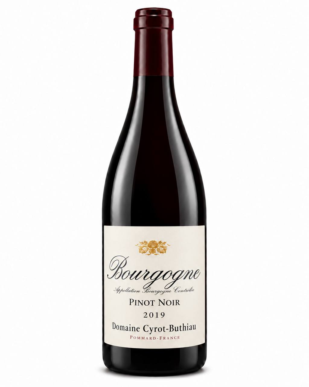 Domaine Cyrot-Buthiau Bourgogne Pinot Noir 2019 – flaske på hvid baggrund