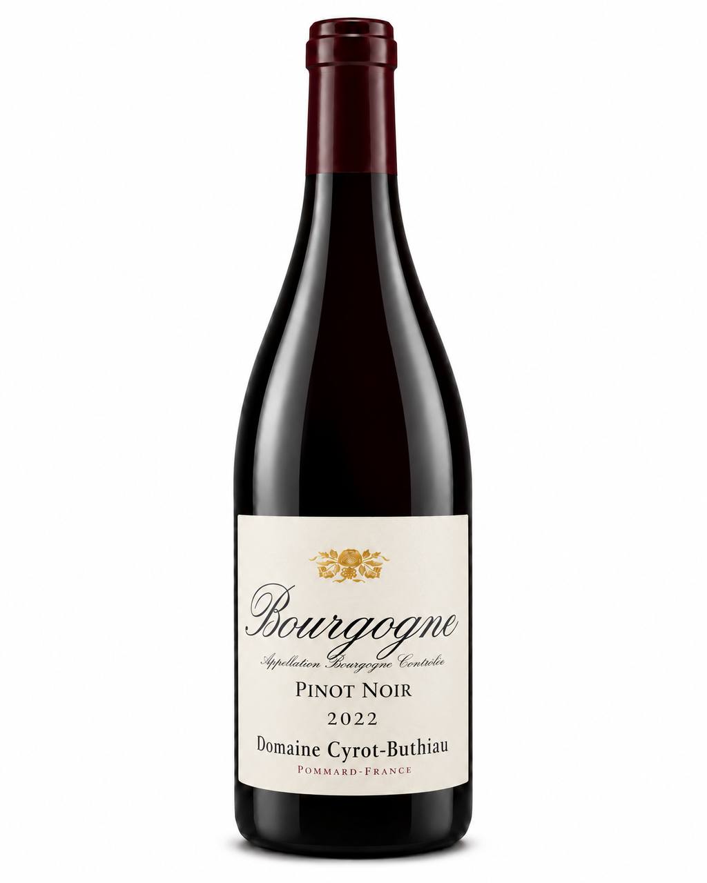 Domaine Cyrot-Buthiau Bourgogne Pinot Noir 2022 – flaske på hvid baggrund