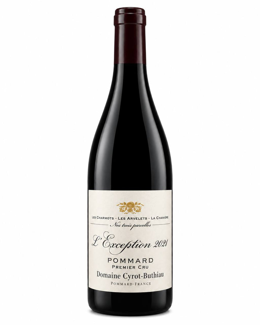 Domaine Cyrot-Buthiau Pommard 1er Cru “L’Exception” 2021 – flaske på hvid baggrund