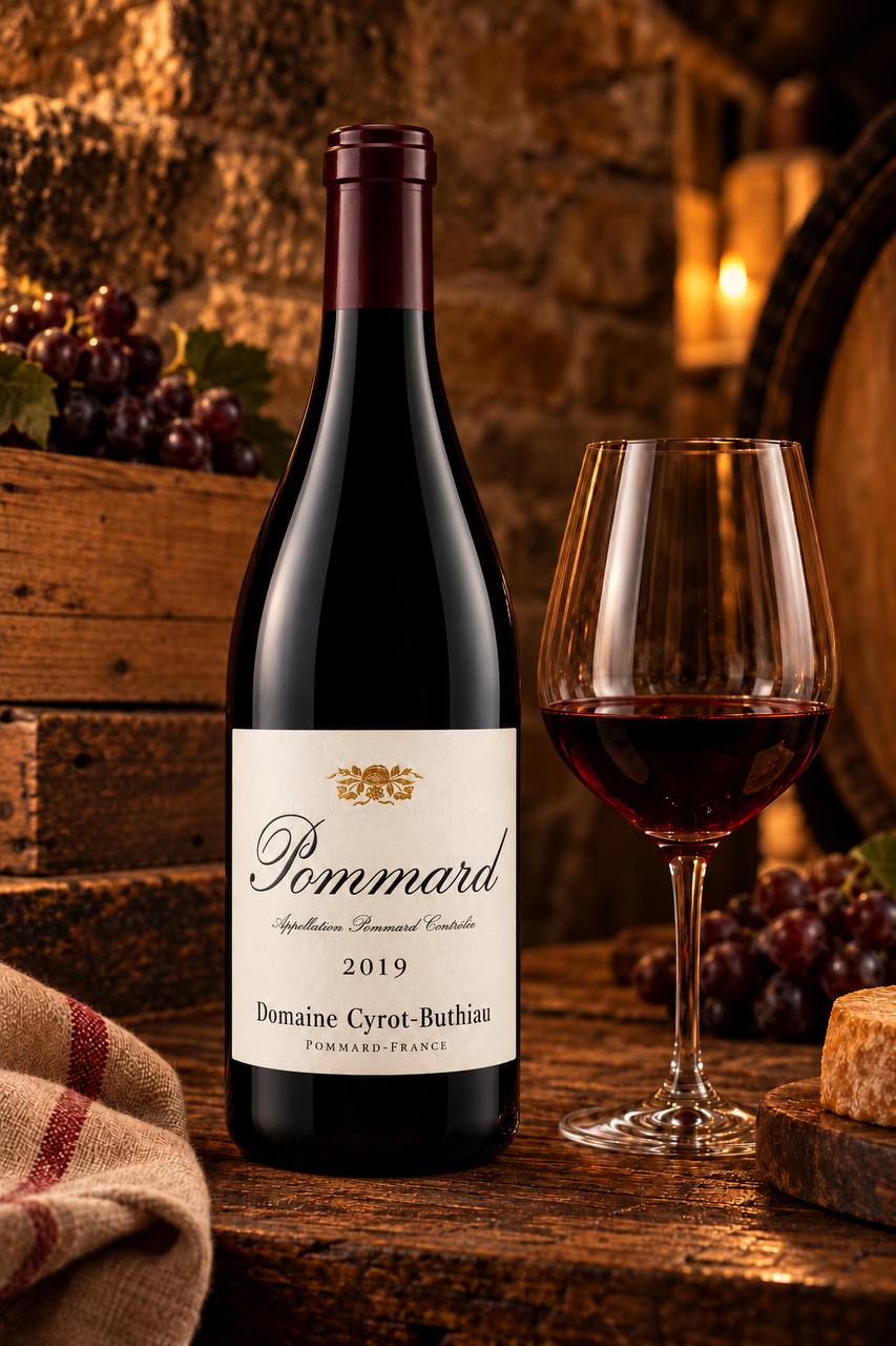 Domaine Cyrot-Buthiau Pommard 2019 – flaske i kældermiljø