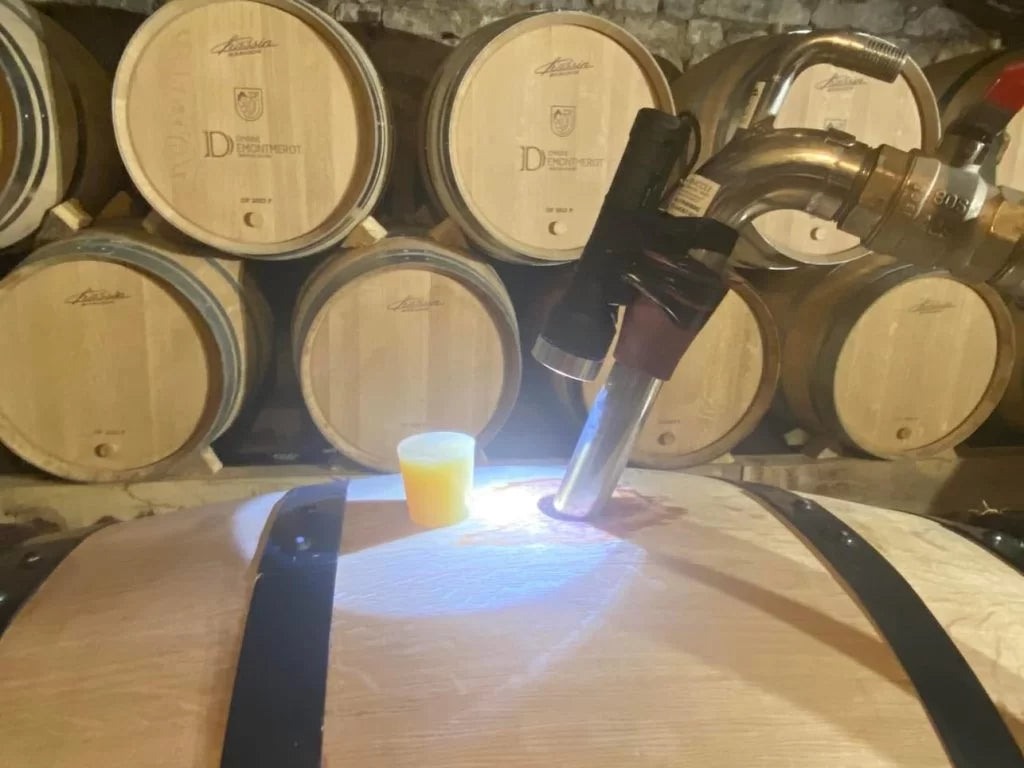 Fadprøve i kælderen hos Domaine Demontmerot